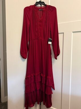 Simply Vera Vera Wang Red Long-Sleeve Tiered Midi Dress
